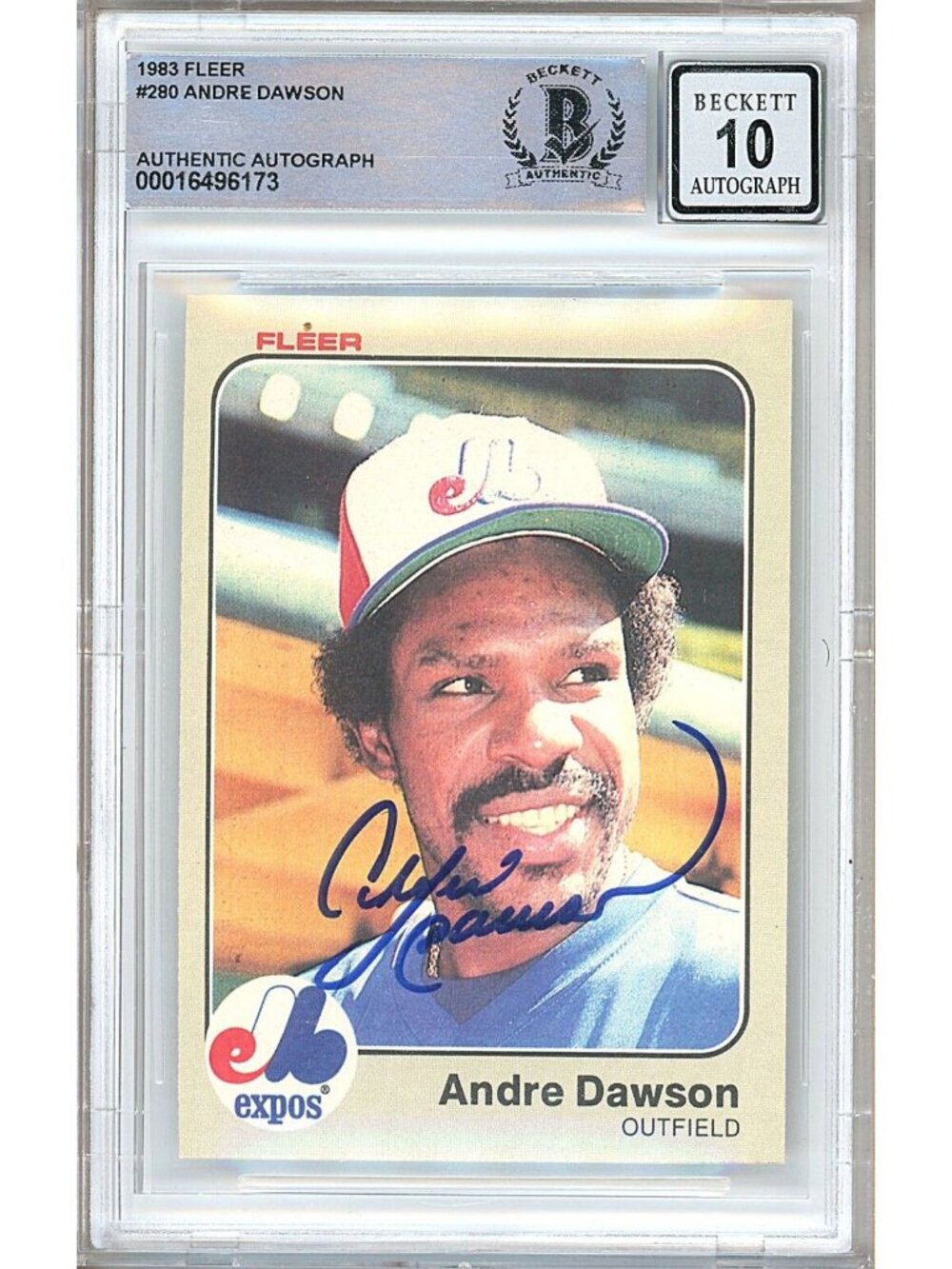 Andre Dawson Signed 1983 Fleer #280 Montreal Expos BGS Auto 10 BAS Slab Card